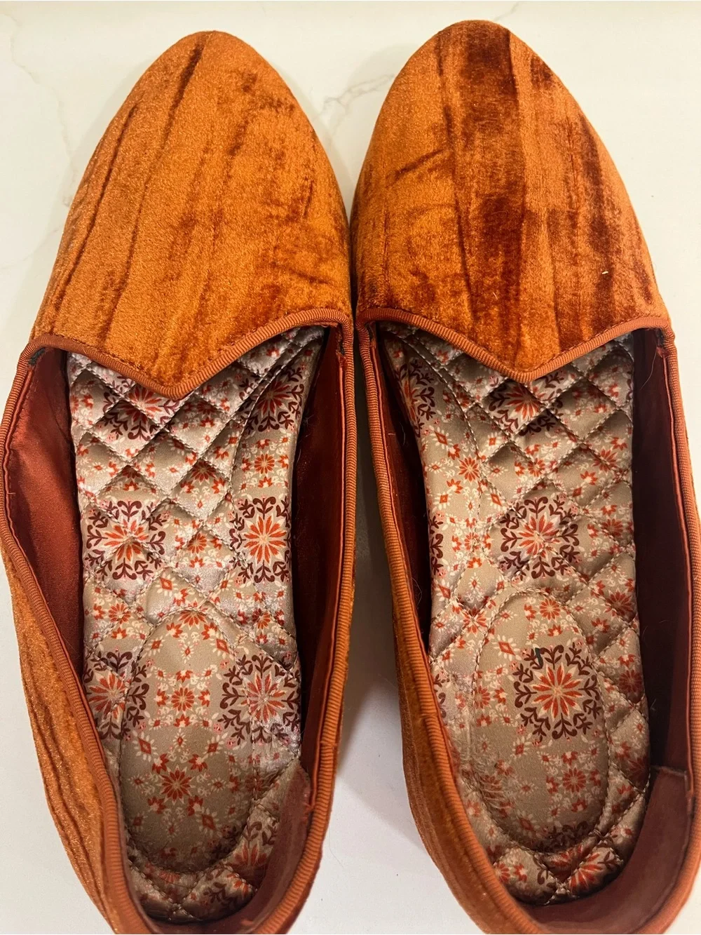 Birdies Rust Orange Velvet Smoking Loafers – Size 8.5
